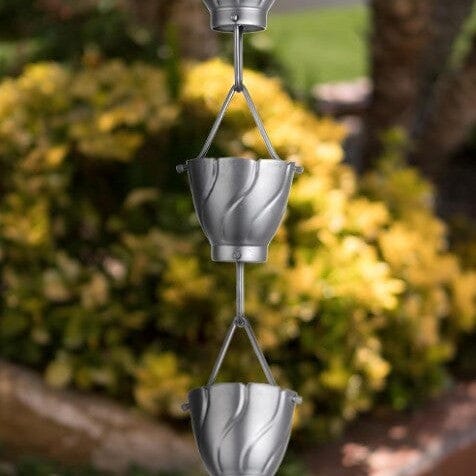 Aluminum Akira Cup Rain Chain Replacement Downspout for Gutters, Pewter Finish
